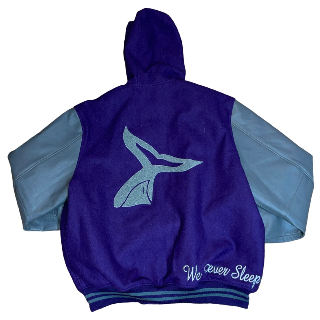 Sharks & Whales Monogram Hooded Varsity Jacket