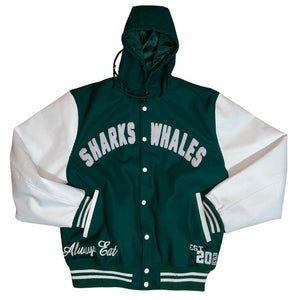 Sharks & Whales Monogram Hooded Varsity Jacket