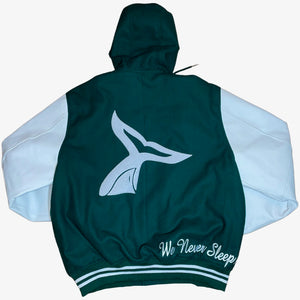 Sharks & Whales Monogram Hooded Varsity Jacket